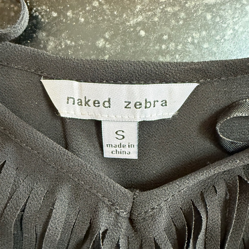Naked Zebra Black Spaghetti Strap Fringe Tank Top Size Small - Picture 7 of 8